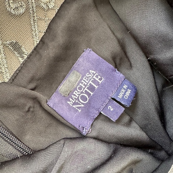 Marchesa Notte Moises Embroidered Gown Maxi Dress Gold Back Lace - Size 2 - Picture 7 of 14